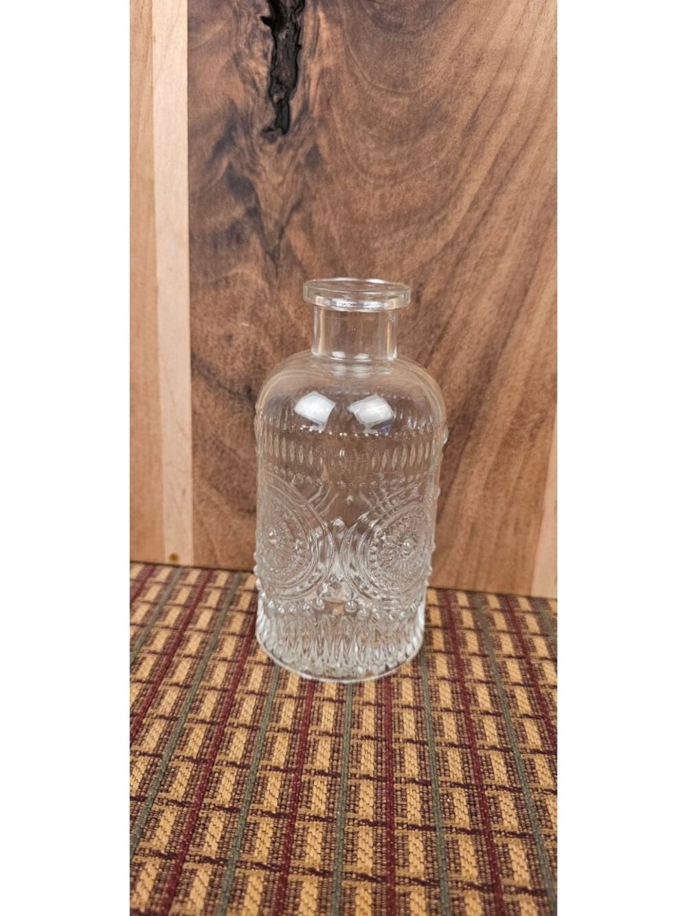 Vintage Pressed Glass Decorative Bottle With Ornate Pattern - 5" Tall